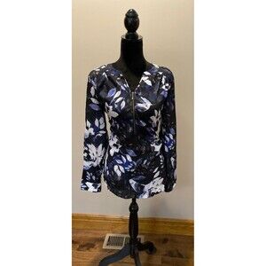 Christopher & Banks Blouse Sz Small Purple Blue Floral Oversized Loose Fitting